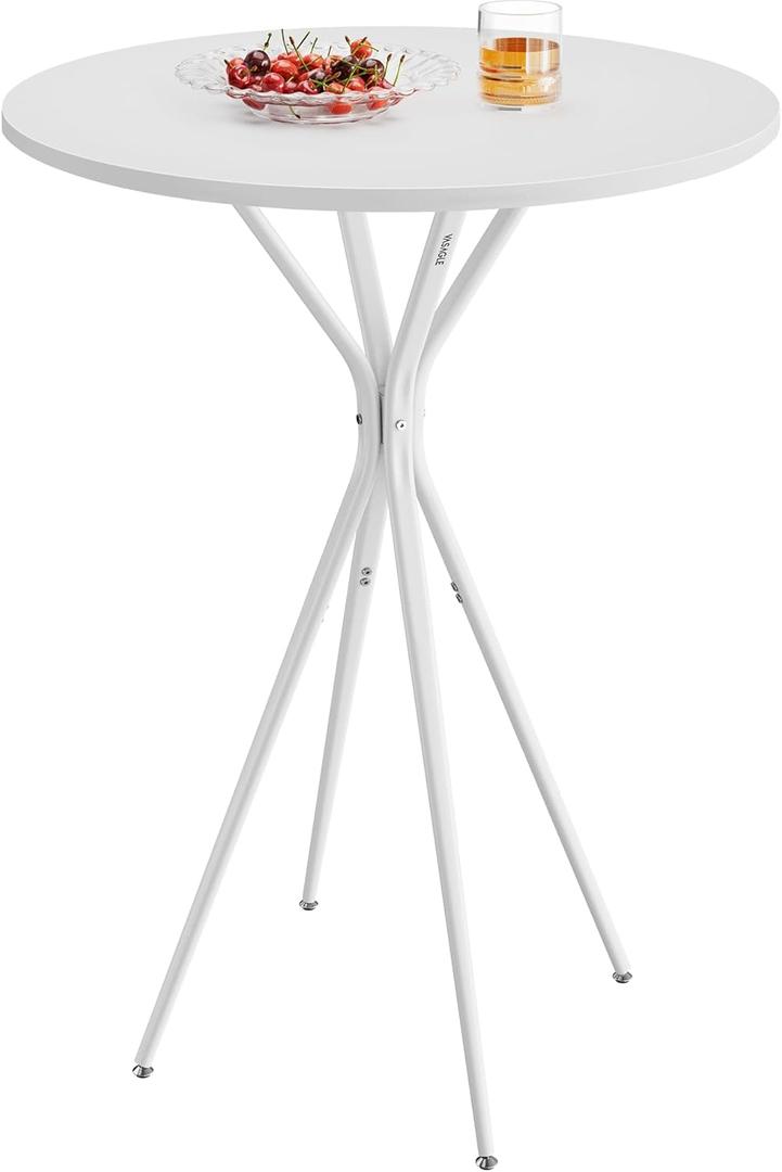 VASAGLE Bar Table, Round Cocktail High Top Pub Bistro Table for Party, Kitchen Dining, Home Bar, 23.6 x 23.6 x 41.3 Inches, Metal Frame, Modern Style, Easy to Assemble, Cloud White and Matte White, 1 Pack
