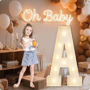 HXWEIYE Big Light Up Letters A3FT Large Marquee Letters with lights, Mosaic Balloon Frame, Giant Baby Letter for baby shower Birthday Graduation Engagement Party Wedding Christmas Decor (Warm White)