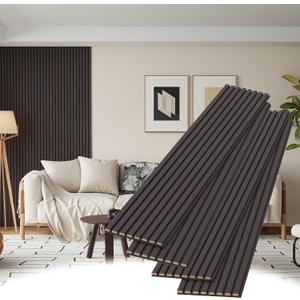 POHARE Wood Slat Wall Panels, 4 Pack Accent Decorative Acoustic Wood Slats for Wall and Ceilings, Acoustic Panels for Interior Wall Dcor on Felt Back Board, Black-Brown Oak, 8 x 1 ft
