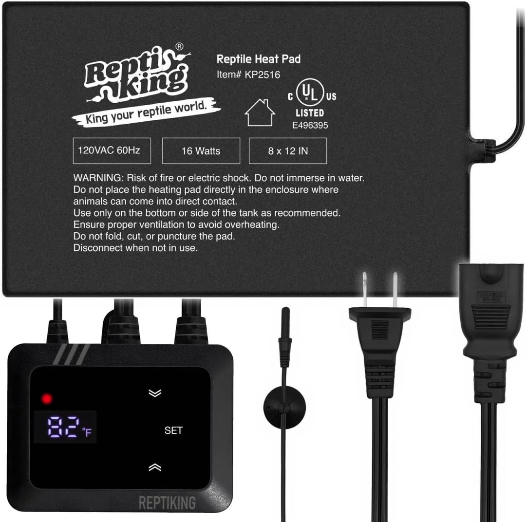 Reptile Heat Pad 16W with PID Dimming Thermostat, Adjustable Thermostat Heating Pad for Reptile Tank, Lizard, Snake, Bearded Dragon, Hermit Crab, Terrarium Heating Mat for Reptiles