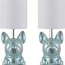 Set of 2 Ceramic Table Lamp, Puppy Shape Desk Lamp Cute Bedside Lamp for Nightstand, Living Room, Bedroom, Gifts for Kids Girls, 4W LED Bulb Included, Blue