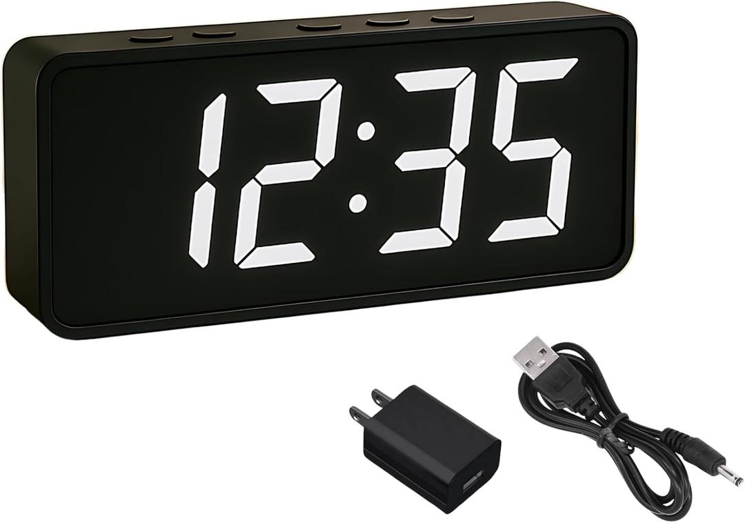 Digital Alarm Clock with Large 2 LCD White Digits | Compact Bedside Clock with Dual Alarms, Snooze, 3 Brightness Levels, Temperature Display in F/C, Battery Backup (Small)