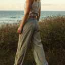 Womens Low Rise Wide Leg Striped Pants Jeans Boho Striped Drawstring Patchwork Denim Pants Trendy 2025 (Green, M)