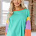 miduo Womens Long Sleeve Tops Color Block Stitching Casual Loose Fit Crew Neck Shirts Blouses (XXL)