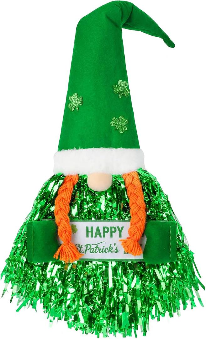 St. Patrick's Day Wreath Decoration,Green Ribbon Door Wreath Gnome, Holiday Hanging Decor for Door Wall Home Bar Party Outdoor Indoor Supply