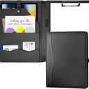 Portfolio Folder Padfolio with A4 Clipboard, PU Leather Portfolio Clipboard Business Binder Writing Clip Board Organizer for Legal Documents Business Card Men Women Black