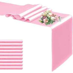 10 Pack Satin Table Runner 12 x 108 Inch Long,Satin Silk Table Runner for Wedding,Birthday Party and Banquet Decoration,Pink