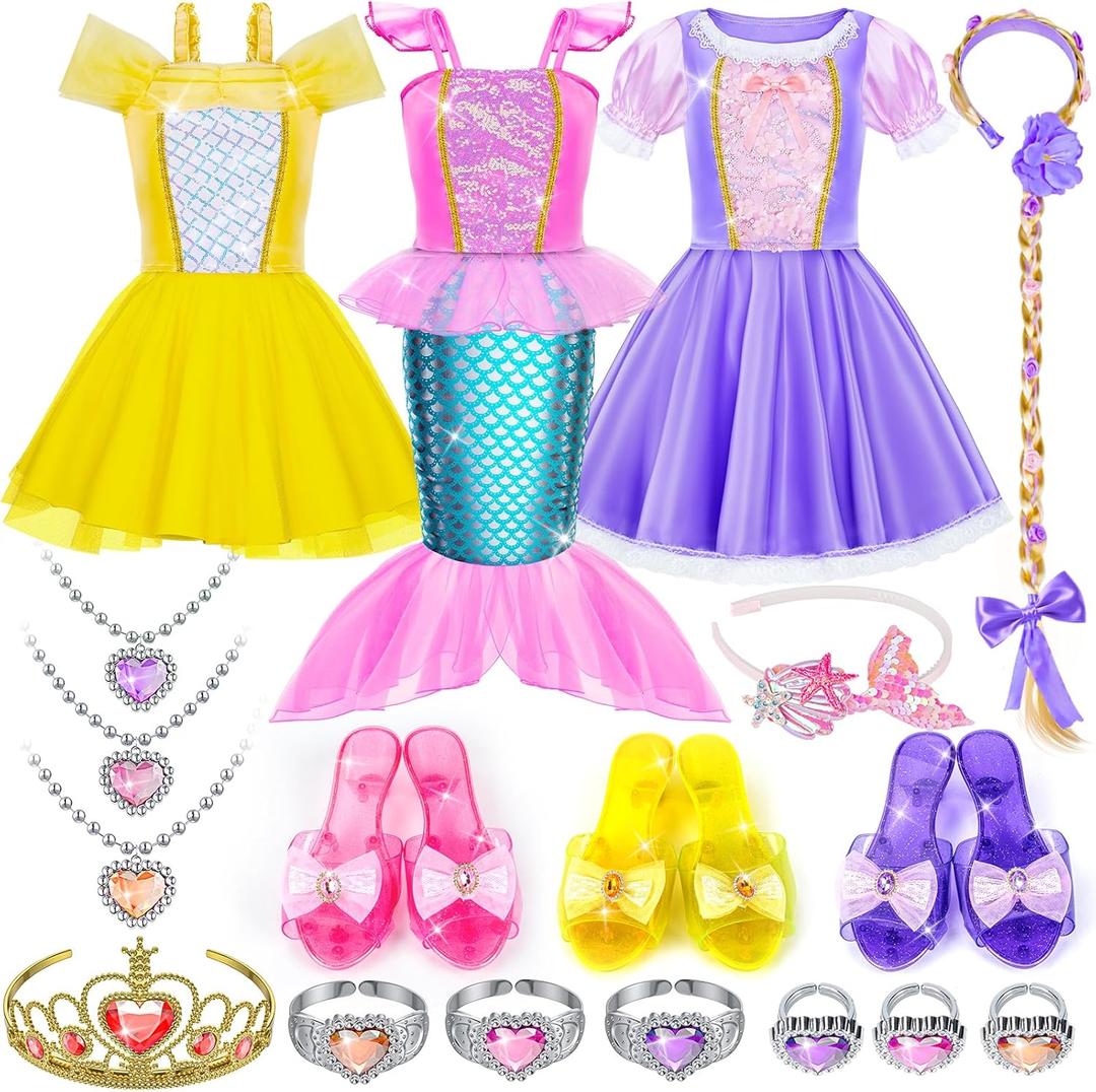 Tlooe Princess Dress Up for Girls, Dress Up Clothes for Toddler Girls Set, Princess Toys Christmas Halloween Birthday Gifts for 3 4 5 6 7 8 Little Girl (Pink)