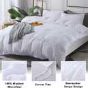AveLom Seersucker Stripe Duvet Cover Full (80 x 90 Inches), 3 Pieces (1 Duvet Cover + 2 Pillow Cases) White Zipper Closure Corner Ties Soft Washed Microfiber Duvet Cover for Men,Women
