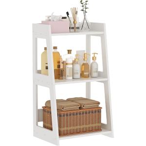 3-Tier Bathroom Ladder Shelf Freestanding, White Floor Shelves Open Shelving Unit, Small Bookshelf Nightstand for Home Study Laundry Room (11.8" D x 15.7" W x 27.6" H)