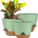 UUBEMM Self Watering Planters with Drainage Holes, Set of 3 Plastic Plant Pots with Deep Reservoir for Indoor Outdoor Garden Flowers Plants,10+9+8 Inch (Green)