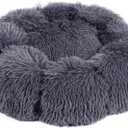 Lucky Monet 20 Inch Dog Beds for Small Dogs and Cats, Washable Puppy Kitten Cuddler Beds Dog Donut Bed Plush Calming Pet Bed with Anti-Slip Bottom for Small Animals, Dark Gray