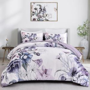 Drucon Floral Comforter Set King Size 3 Piece Purple Floral Bed in a Bag, Soft Microfiber Bedding Set for All Season (Purple, 104"x90") Drucon Floral Comforter Set King Size 3 Piece Purple Floral Bed in a Bag, Soft Microfiber Bedding Set for All Season (Purple, 104"x90")