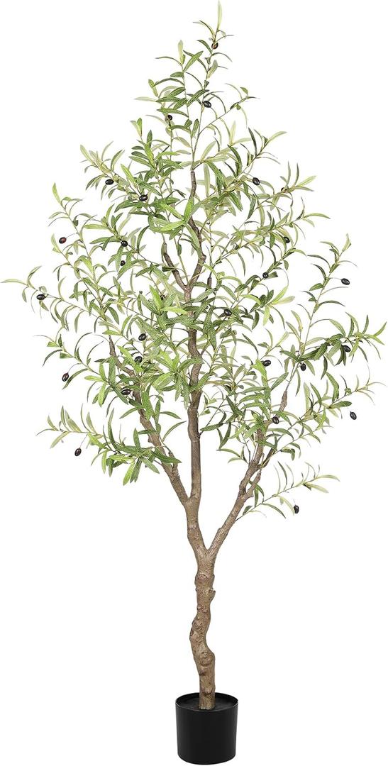 LYERSE Olive Trees Artificial Indoor - Faux Olive Tree 6ft - Fake Olive Tree with Olive Branches and Lifelike Fruits - Artificial Olive Tree for Modern Home Office House Living Room Decor Indoor