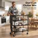 Finnhomy 4 Tier Heavy Duty Commercial Grade Rolling Cart with Handle Bar, Metal Wire Utility Cart with Wheels, Service Trolley on Wheels, Shelf Size 24" D x 36" W, NSF, Black