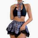 Lingerie Sets for Women Sexy Costume Outfit Halter Crop Top And Lace Trim Plaid Skirt Set, M