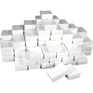 FindingKing 100 White Swirl Cotton Boxes Charm Jewelry Gift Displays 3.25"