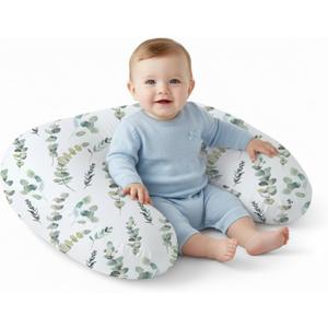 Little Grape Land Nursing Pillow,Upgraded Breast Feeding Pillow for Mom,Breastfeeding & Bottle Feeding for 017 Months, Soft Machine Washable Cover with firm breathable filling,Tummy Time,Green Leaves