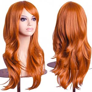 PORSMEER 70 cm/28 inches Charming Long Wavy Full Hair Wig Anime Cosplay Halloween Costume Party Heat Resistant Synthetic Wigs for Women Girls (Ginger)