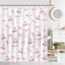 Mocsicka Pink Bow Shower Curtain Pink Cherry Bow Bathroom Shower Curtain Cute Aesthetic Waterproof Fabric Shower Curtains Bathtub Decor with 12 Hooks 72 X 72 Inch