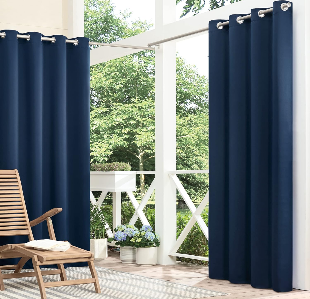 ECLIPSE Bradford Waterproof Blackout Thermal Insulated Grommet Outdoor Curtain for Patio or Porch (2Panel), 52 in x 84 in, Navy