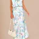 PRETTYGARDEN Women's 2026 Summer Satin Dress Elegant Sleeveless Mock Neck Cocktail Party Maxi Dresses (Blue, M)