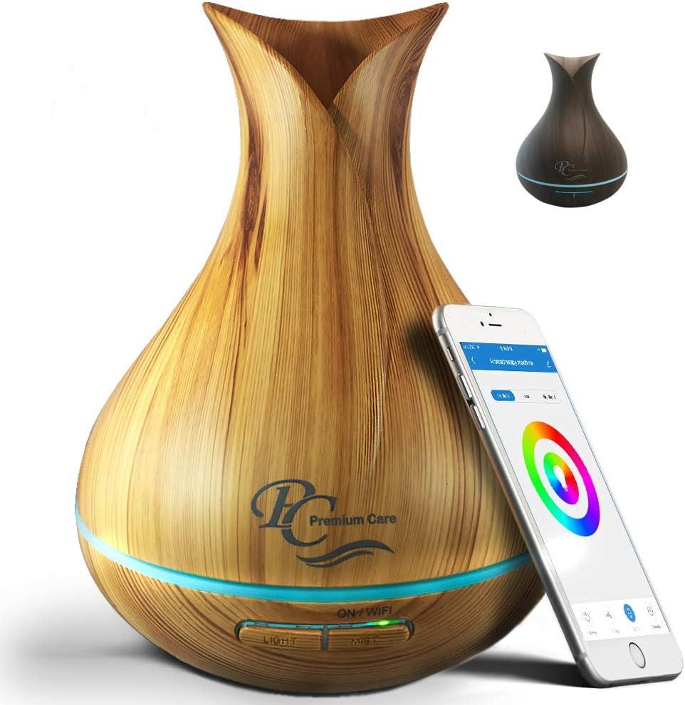 Sierra Modern Home Smart WiFi Humidifier - Aromatherapy Essential Oil Diffusers with App Control & Voice Control - Works with Alexa & Google Home - 400ml Ultrasonic Diffuser & Humidifier - Light Brown