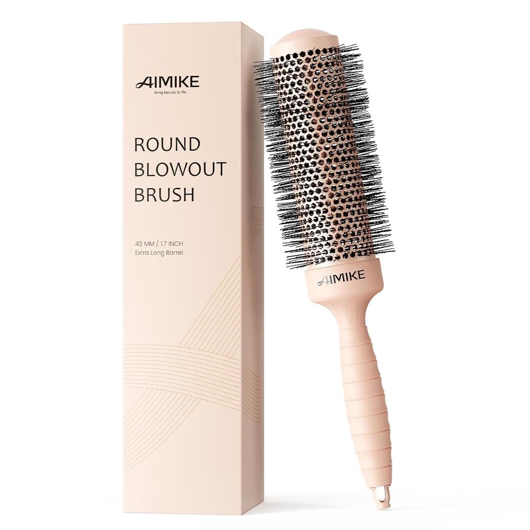 AIMIKE Round Brush for Blow Out, Extra Long Round Hair Brush w/Nano Thermal Ceramic & Ionic Tech, for Blow Drying & Styling, Curling and Shine - Barrel 1.7 Inch
