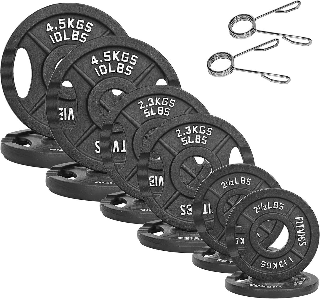 Fitvids 1 Inch Standard Barbell Weight Plates Set, 70 LB(2.5-10 LB) Barbell Weight Set for Home Gym Strength Training, Deep Grip Edge