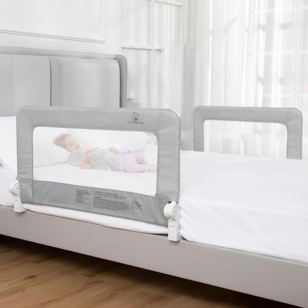 ComfyBumpy 2-Pack Bed Rail for Toddlers 35.5" L x 19.5" H | Toddler Bed Rails for Twin, Full & Toddler Mattress Size | Swing Down Rail Guard | Mattress Side Rail for Kids | Gray, 35.5 | Standard | 2-Pack