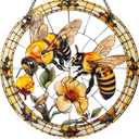 2 x Bee Window Hangings Decor - Acrylic Sun Catcher Ornaments with Hook & Chain,Art SunCatcher Pendant for Gifts Indoor Outdoor Home Wall Living Room Spring Summer Decoration (Double Bee)