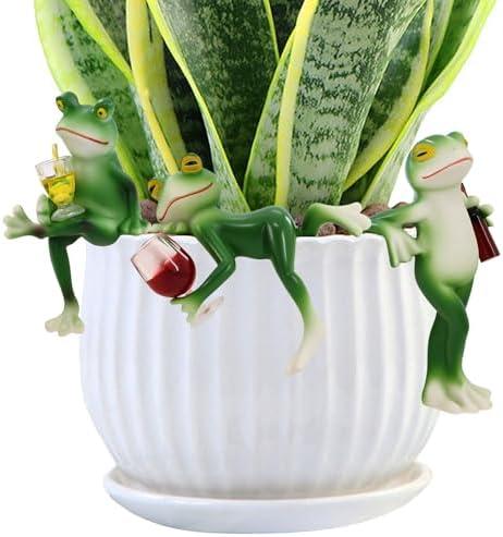 TURAOHU 3 Frog Figurines Drunken Frog Garden Decor Plant Decorations for Pots Resin Frogs for Garden Decor Lawn Ornaments for Balcony Patio Lawn Window Sill Desk