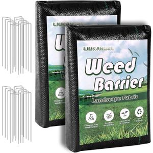 3FT x 100FT (2 Pack 3x50FT) with 20 U-Shaped Pegs - Heavy Duty Weed Barrier Landscape Fabric for Gardening, Driveway, Geotextile Underlayment, Soil Stabilization, French Drain Fabric