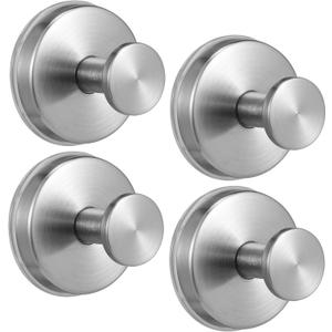 Large 15lb Suction Cup Hooks for Shower, No-Drill Bathroom Towel Hooks for Robes, Loofah, Removable Mountable on Glass, Tile, Mirrors, Smooth Non-Porous Surfaces(4, Brushed Nickel)
