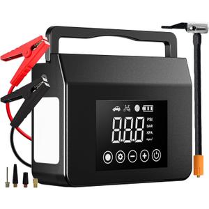 Hieha 4000A Portable Jump Starter with Air Compressor, 12V Car Battery Charger (All Gas 8L Diesel) with 150PSI Tire Inflator 15000mAh PowerBank & Quick Charge, Flashlight, emergency kit for Car, truck
