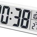 JoFomp LCD Digital Wall Clocks Battery Operated, 8.5" Modern Wall Clocks for Living Room Decor, Simple Digital Wall Clock with Temperature/Date/Time - 12/24H, Small Desk Clock for Bedroom Office (White)