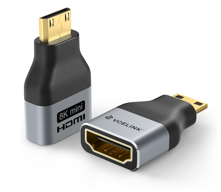 VCE Mini HDMI to HDMI Adapter, 8K@60Hz/4K@120Hz UHD Converter with GoldPlated Connectors and Alloy Housing 48Gbps HDMI 2.1 for Camera, Tablet, Laptop to TV, Monitor, Projector