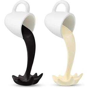 Jetec 2 Pcs Floating Coffee Cup Mug Sculpture Mini Spilling Pouring Coffee Cup Sculpture Accessories Funny Art Decoration for Home Office Kitchen, Present for Coffee Lover