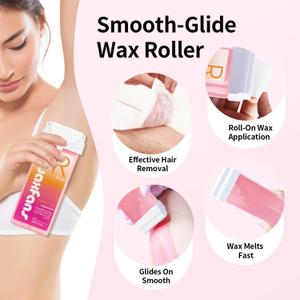 Waxfans Roll On Wax Refill,Waxing Roller Refill for Hair Removal,100% Natural,Quick Melting - For Coarse and Fine Hairs.with 3.53 Ounce(Pack of 2) Honey Wax Rollers, 50 Strips (Pink)