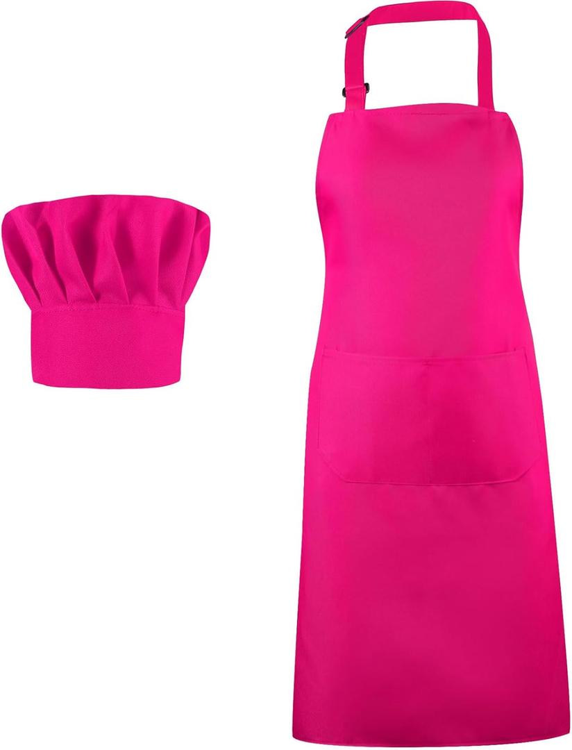 SATINIOR 2 Pcs Chef Costume for Women Men Chef Hat Apron Set for Adult Baker Apron Hat for Cooking Cosplay (Rose Red)