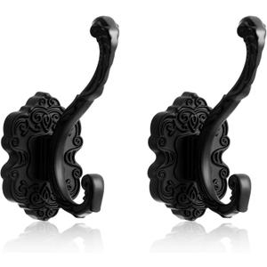 Zonon 2 Pcs Black Vintage Coat Hooks Decorative Towel Hooks for Bathrooms Antique Wall Hook for Hanging Purse Hat Keys Clothes Heavy Duty Unique French Country Curtain Holder for Wall