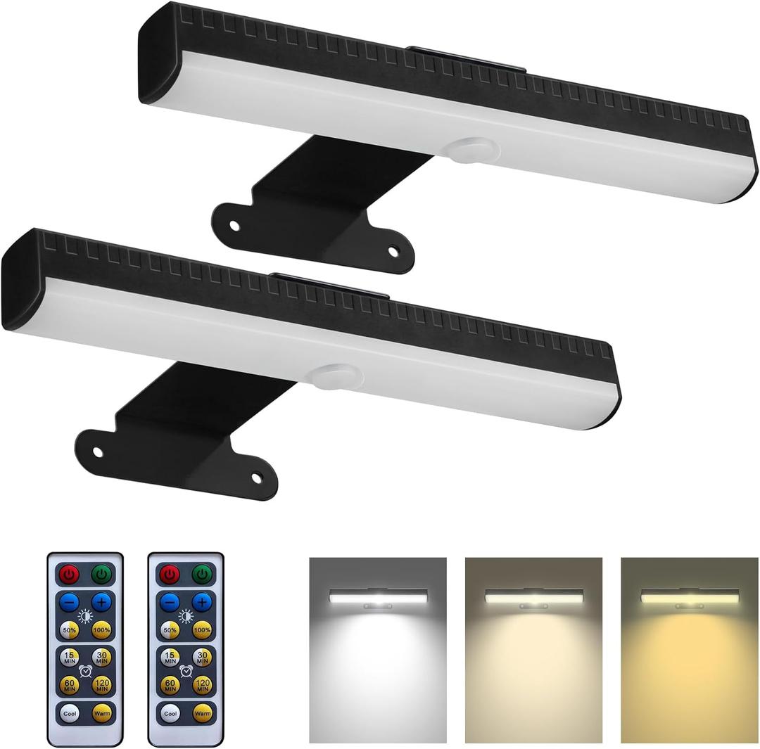 2 PACK Picture Light for Painting Battery with Remote on Wall in Bedroom Living Room, 3Lighting for Wall Art Pictures Posters,Dimmable Timer Set Display Accent Light for Frame Dart Gallery Portrait (Black)