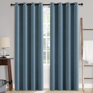 MIULEE Linen Texture Curtains for Bedroom Solid 100% Blackout Thermal Insulated Dusty Blue Curtains Grommet Room Darkening Drapes Luxury Decor for Living Room Nursery 52x72 Inch (2 Panels)