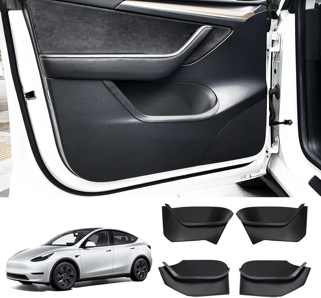 Door Side Storage Box 4PCS Compatible with Tesla Model Y 2021-2024 Replacement for Tesla Model Y Door Protector Interior Accessories Front and Rear Door Tray Organizer TPE Door Slot Tray Mats