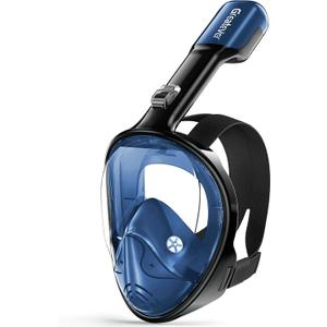 Greatever Full Face Snorkel Mask, Snorkeling Gear for Adults with Latest Dry Top Breathing System and Detachable Camera Mount, Foldable Snorkel Mask Adult, Snorkels Anti-Fog & Anti-Leak (Cerulean Blue)