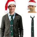 Hat Men 1989s Vacation movie Costume Accessory Tie Santa Hat Set for Holiday Party (Red)