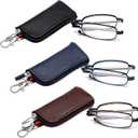 Folding Reading Glasses for Men Women, Keychain Compact Readers Blue Light Portable Pocket Eyeglasses (Black, Blue, Brown)