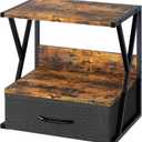 aboxoo Printer Stand for Desk with Storage Drawer, 2 Tier Desktop Or UnderDesk Shelf, Multi-Purpose Desk Organizer for Home Office, fit Fax Machine/3D Printer/Scanner, Rustic Brown