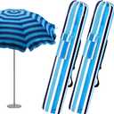 Teenyyou 2 Pcs Beach Umbrella Storage Bag Foldable Waterproof Beach Bag for Umbrellas with Wide Padded Shoulder Strap & Molded Carry Handle Summer Stripe Patio Storage Carrying Covers(Blue)