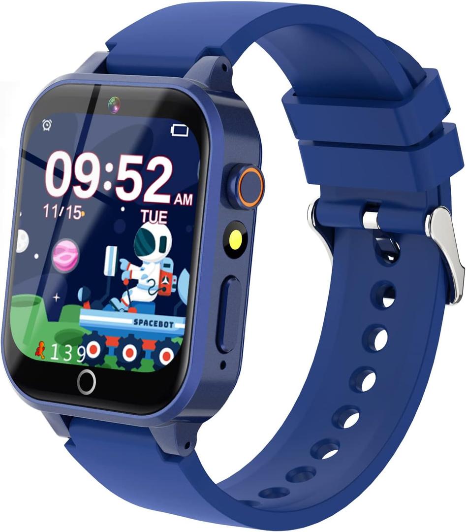Cosjoype Upgrade Kids Smart Watch for Kids with 39 Puzzle Games HD Camera Video MP3 Player Habit Tracking Pedometer Flashlight 12/24 hr Kid Watches Gift for 4-12 Year Old Boys Toys for Kid, Blue